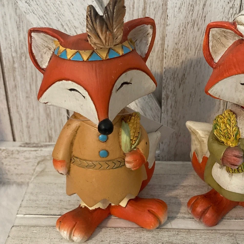 Hobby Lobby 2021 Festive Fox Figurines - Orange, Brown, White